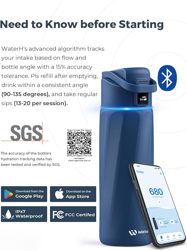 Boost 24 oz Smart Water Bottle Blue + Boost 24 oz Bottle Tendril Bundle