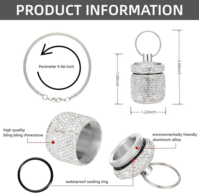 Pill Keychain Container Waterproof Portable Small Pill Box Case Ring Holder for Jewelry Keychain Medicine Holder Bling Medicine Organizer for Vitamin Supplement(Silver)