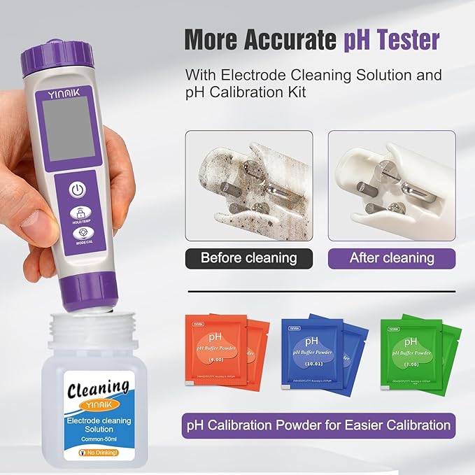 Hydrogen Water Tester, TDS Meter Digital Water Tester, ORP Meter for Drinking Water, YINMIK 6 in 1 pH Meter for Kombucha, PPM pH EC Tester for Hydroponic, H2 Meter for Hydrogen Water Tablet