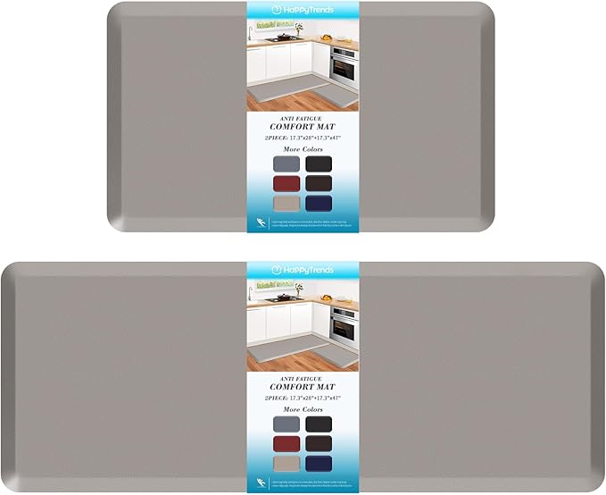 HappyTrends 2 PCS Kitchen Mat Cushioned Anti-Fatigue Floor Mat, Heavy Duty Ergonomic Comfort Foam Standing Mat,20"x30"+20"x47",Khaki