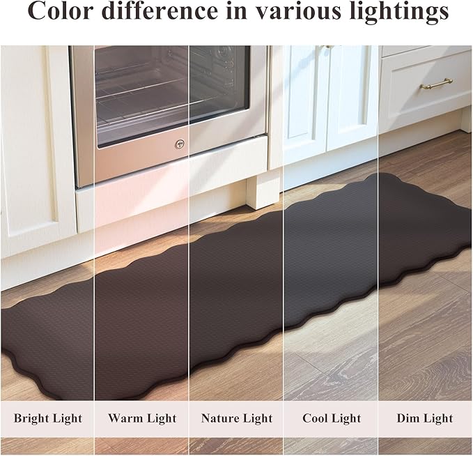 KIMODE Anti Fatigue Kitchen Mats for Kitchen Floor,Scalloped Kitchen Rugs Sets of 2 Non Slip,Cushioned Padded Memory Foam Kitchen Floor Mat Carpet for Office Laundry Sink,Brown
