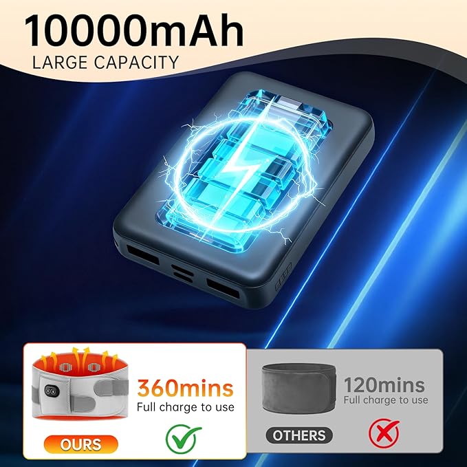 Cordless Heating Pad with Massager for Back Pain Relief, 10000mah Portable Lower Back Massager 63" Large Heating Pad for Cramps with 3 Heat 3 Vibration, Gifts for Women Men Mom Dad Seniors