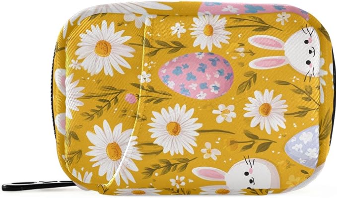 Yellow Daisy Bunny Flower Travel Pill Organizer Case Box Container Weekly Portable Vitamin Medicine Holder Storage Bag with Zipper Removable