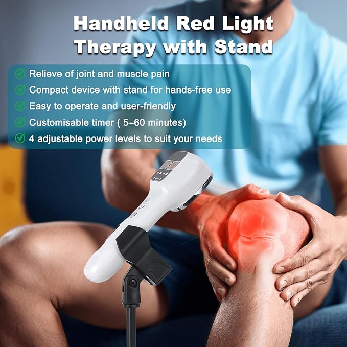 Red Light Therapy Device with Stand for Body Muscle Joint Pain Relief, Portable Infrared Light Therapy Wand with 16 * 650nm + 3 * 808 nm