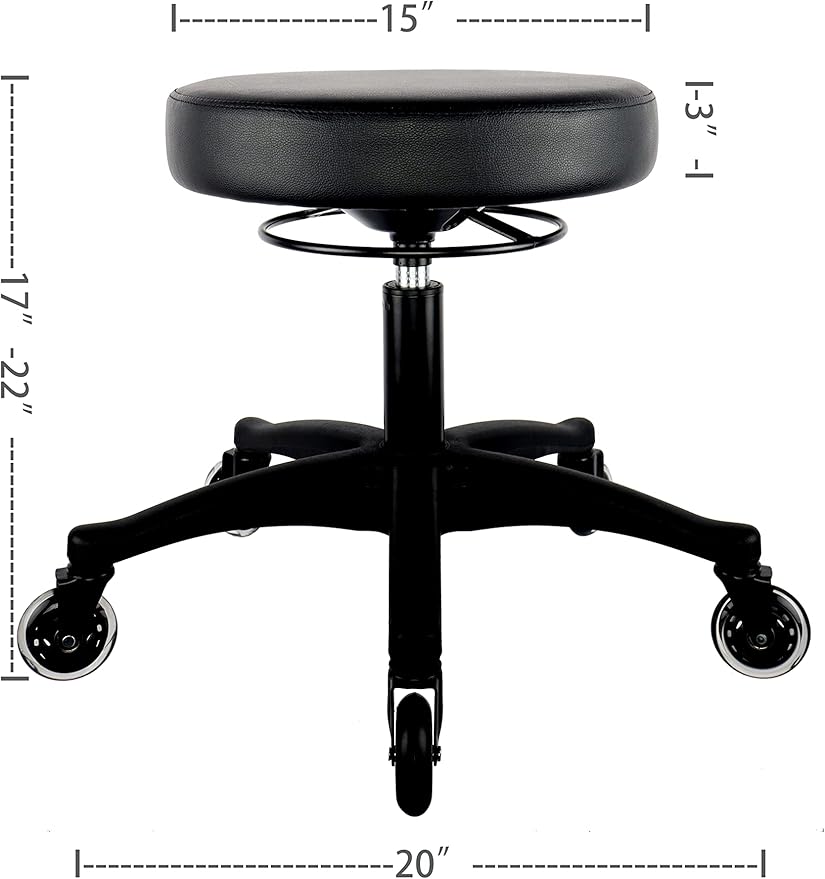 TAKE UR SEAT® 15" Table Height Adjustable Round Seat Stool Heavy Duty Built and Shipped Within 24 Hours, Spa, Medical, Lab, Black (Rubber Caster)