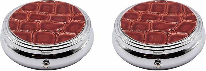 Set of 2 Circular Triple-Compartment Pocket Purse Pill Box & Organizer with Insert (Red Faux Leather)