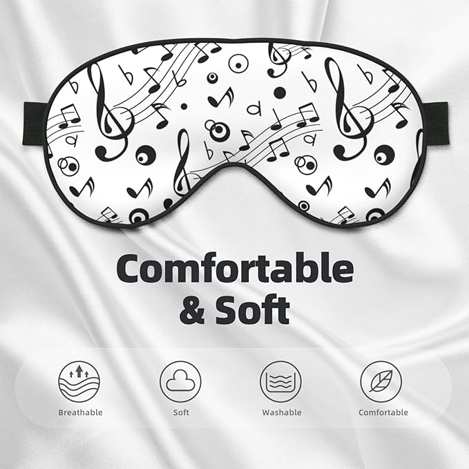 Black Music Notes Sleep Mask Eye Mask with Adjustable Strap Eye Sleep Shade Cover Blocks Light for Women Men Airplane Travel Nap