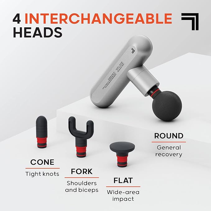 Sharper Image Powerboost Move - Mini Percussion Massage Gun| 4 Attachments, 4 Speeds, FSA Eligible| Full Body Back & Shoulder Massager| Deep Tissue Muscle Recovery| Portable Pain Relief Massage Tool