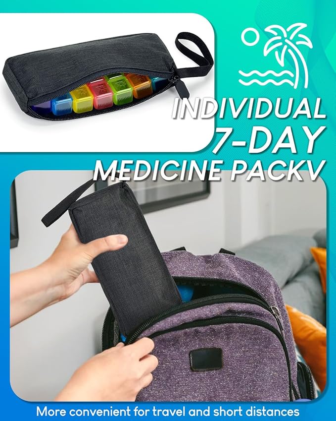 Monthly Pill Organizer 3 Times a Day, with Portable Hard Shell, Pill Cutter, 31-Day Box, Plastic Opening Pick, Monthly & Weekly Stickers, Convenient Medication Management (Black, 3 Times a Day)