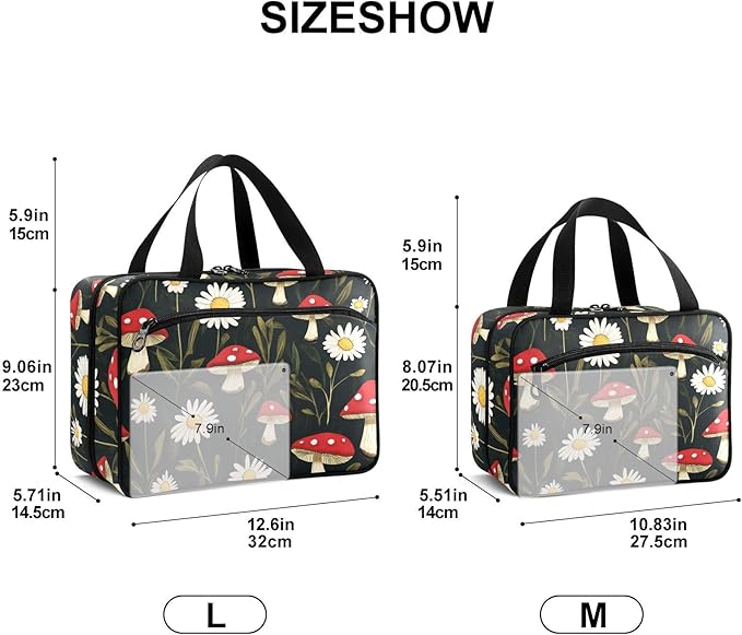Fustylead Watercolor Amanita Mushrooms and Daisy Travel Pill Bottle Organizer Large Home Storage Medication Bag with Zipper for Vitamins, First Aid, Fish Oil, Medical Supplies