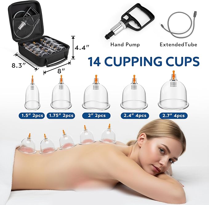 SMYV Cupping Set – 14 Cups Cupping Kit for Massage Therapy – Professional Vacuum Cupping Therapy Set for Cellulite Reduction Muscle Pain Relief – Include Sturdy Carrying Case, Easy to Use