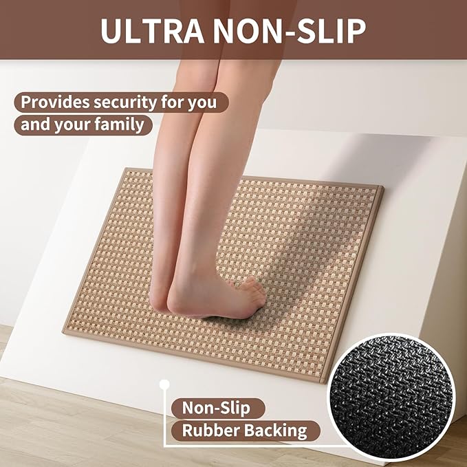 Kitchen Runner Rugs Non Slip Washable, Super Absorbent Soft Chenille Braided Kitchen Mats for Floor Rubber Backing Standing Sink Mat Floor Mat, Easy to Clean, Brown 17"x59"