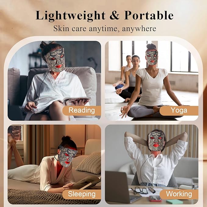 Red Light Therapy for Face, 8 Colors LED Face Mask Light Therapy with 850NM Near-infrared, Portable Rechargeable Red Light Therapy Mask Skin Care Device at Home and Travel for Anti-Aging, Black