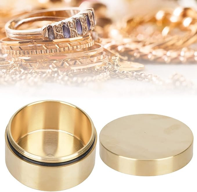 Estink Brass Mini Container, Outdoor Round Shape Brass Box Metal Jewelry Sealed Container Proof Storage Box for s Tea Leaves Jewelry (L)