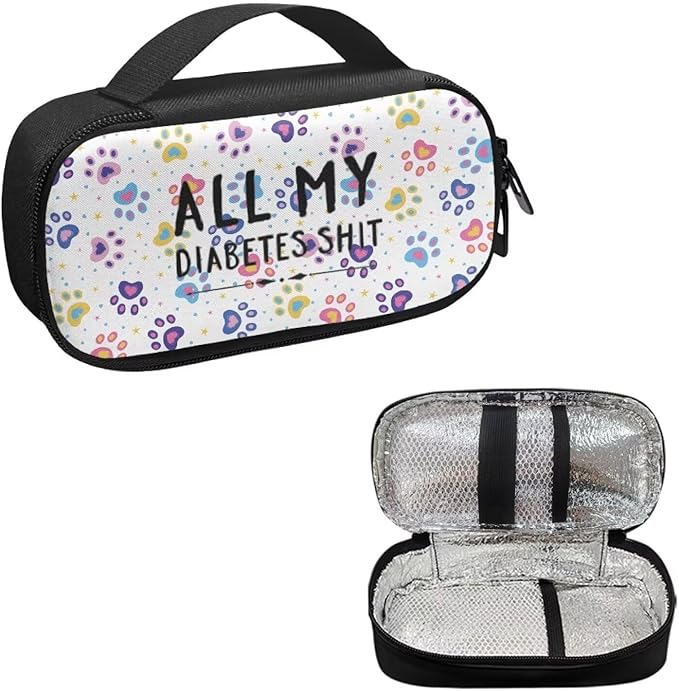 Rnyleeg All My Diabetes Shit Insulin Cooler Travel Case Dog Paw Prints Insulin Bag for Women Men Boys Girls Diabetic Supplies Travel Case Organizer