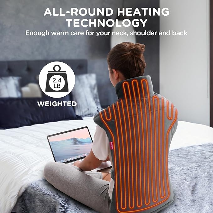 Comfytemp Heating Pad for Back Neck Shoulders, Weighted Heating Pad, Valentines Day Birthday Gifts for Women Men Mom Dad Elderly, Extra Large Electric Back Heated Wrap with Auto-Off, 22"x33", Grey