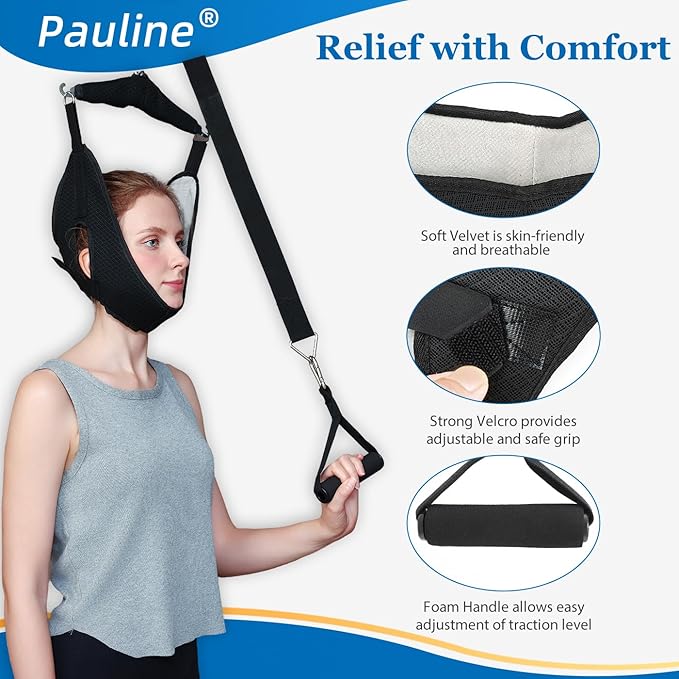 Cervical Neck Traction Device Over the Door - Hanging Neck Stretcher for Cervical Spine Decompression and Pain Relief - Home Use Neck Sling to Relieve Tension & Stiffness