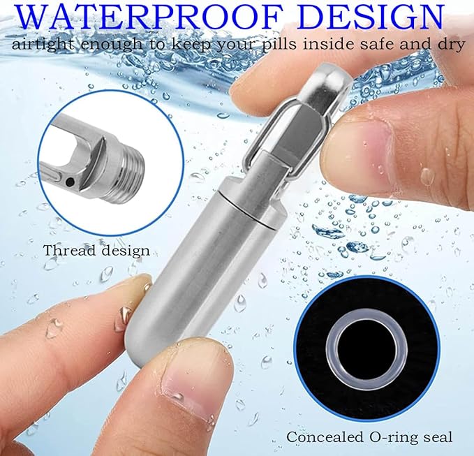 Stainless Steel Pill Container, Sealing Waterproof Portable Keychain Pill Holder Keychain Pill Holder for Outdoor Travel Purse