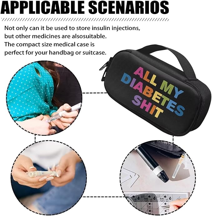 Rnyleeg All My Diabetes Shit Diabetic Supplies Diabetic Travel Bag Insulin Pen Cooler Travel Case Expandable Insulated Diabetic Bag for Insulin Pens