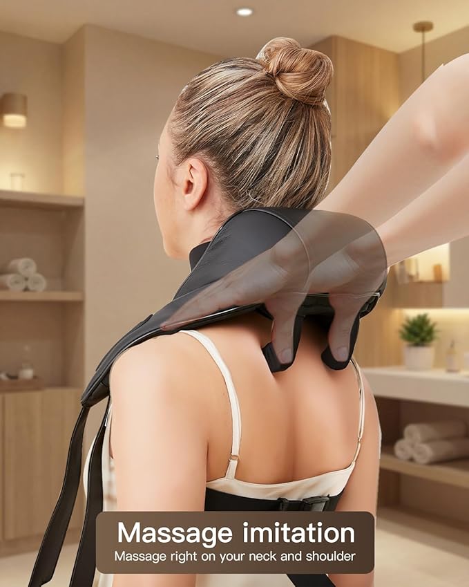 Neck & Shoulder Massager with Heat, 6D Deep Tissue Shiatsu Kneading for Neck, Shoulders & Upper Back, Hands-Free Relief After Work