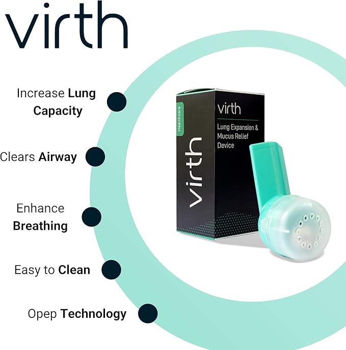 Mucus Relief Device by Virth - Breathing Exercise Device - Clear Lungs - Flutter Valve Lung Exerciser Device - Lung Cleanse & Breathing Treatment - Health & Wellness Device - Enhanced Comfort