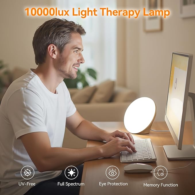 670nm Red Night Light, Red Night Sleep Lamp for Bedroom, Light Therapy Lamp with 10000 Lux Sun Light, 5 Color Temperatures, 5 Brightness Levels, 4 Timer Settings, Smart Touch & Remote Control