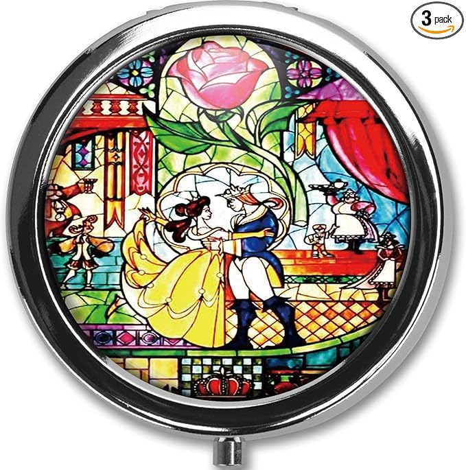 Prince and Princess Custom Round Silver Pill Box Pocket 2.1 inches Medicine Tablet Holder Organizer Case, 2.1 x 2.1 x 0.2 Inch