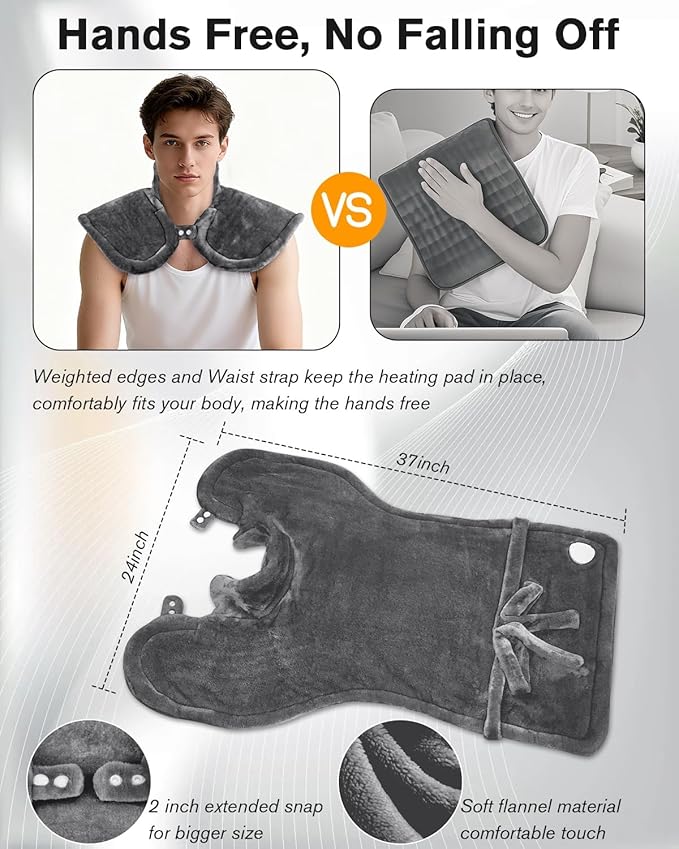 Heating Pad for Neck and Shoulders and Back, Pain Relief Electric Heating Pad Large Size 24”X33” with 4 Timers, 6 Heat Levels, Auto-Off, Mothers Day & Birthday Gifts for Women Men Mom Dad, Grey