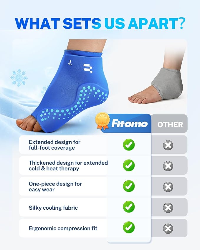 Extended Ankle Ice Pack Wrap for Sprained Ankle & Swelling Relief, Cold Compression Therapy with 30% Longer Lasting Gel, Slip-On Reusable for Plantar Fasciitis, Achilles Tendonitis, Heel Pain, L
