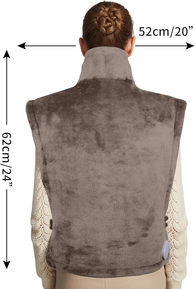 26" x 35" Flannel Neck&Shoulder&Back Heating Pad with 12 Temperature Settings&Countdown timer, Pain Relief for Back/Neck/Shoulders/Menstrual Pain, Christmas Gifts for Women Men Mom Dad(Light Tan)