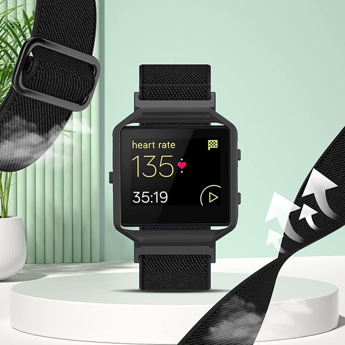 Elastic Bands Compatible for Fitbit Blaze for Men Women, Nylon Adjustable Stretchy Loop Braided Straps with Metal Frame Compatible for Fitbit Blaze Bands for Women Men