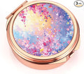 Dynippy Pill Case Pill Box with Mirror Pocket 3 Compartment Medicine Case Vitamin Pill Organizer for Pocket Purse and Travel (Round, Rose Gold-Dreamy Blooms)
