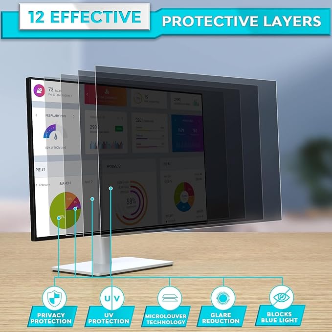 PYS [2024 NEW VERSION] 27 Inch Computer Monitor Privacy Screen,16:9 Aspect Removable Computer Screen Privacy Shield, Matte Finish [9D Full Coverage] [Anti-Blue Light] [Anti-Scratch]