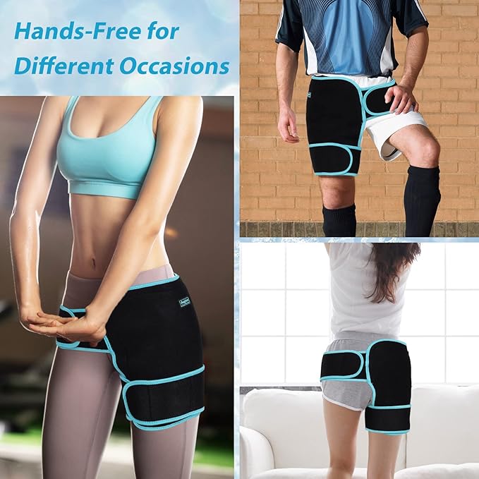 Hip Ice Pack Wrap for Injuries Reusable, Hip Brace with Hot Cold Pack for Women Men, Hip Gel Kit for Pain Relief Sciatica Nerve,Piriformis Stretcher, Hip Flexor Strain, Groin Pull, SI Joint, Hamstring