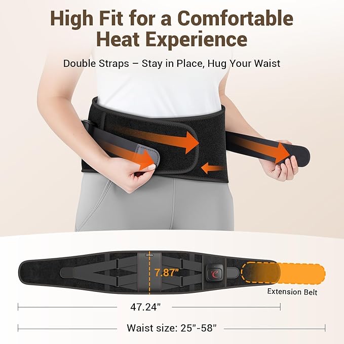Comfytemp Far Infrared Cordless Heating Pad for Back, FSA Eligible HSA, 17 Tourmaline Stones FIR Wireless Portable Rechargeable Electric Wearable Lower Back Heat Belt Wrap,3 Heat 15-45mins(No Massage)