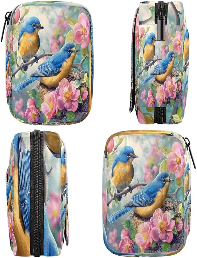 Animal Bird Pink Flower Travel Pill Organizer Box Weekly Portable Pill Case Daily Pills 7 Day Small Birth Control Pills Container Removable Compartments for Medicine Vitamins Fish Oil