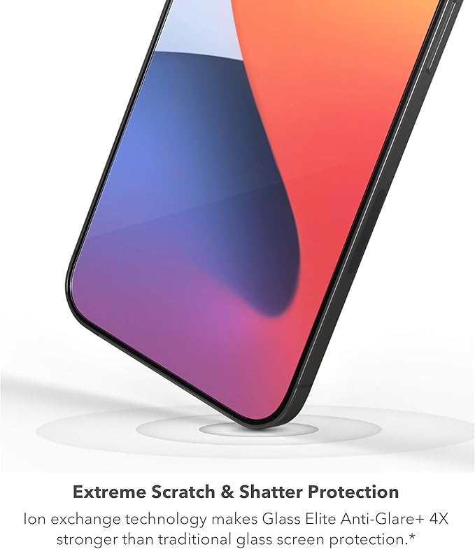 ZAGG Glass Elite Anti-Glare Plus - Blocks Glare from your device - Made for iPhone 12 Pro Max,InvisibleShield, Clear, 200106678