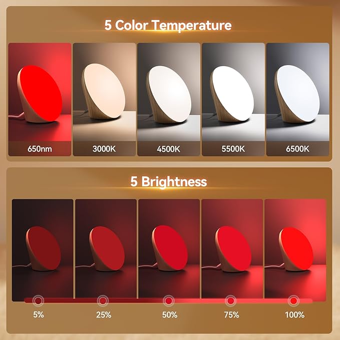 670nm Red Night Light, Red Night Sleep Lamp for Bedroom, Light Therapy Lamp with 10000 Lux Sun Light, 5 Color Temperatures, 5 Brightness Levels, 4 Timer Settings, Smart Touch & Remote Control