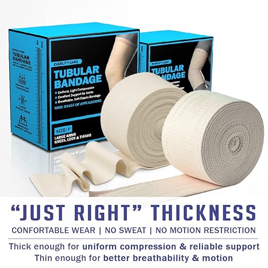 EVERLIT Elasticated Tubular Support Bandage | Stockinette Tubing for Large Arm, Knees, Legs | Light to Moderate Compression Bandage Roll For Tissue Support (Size J | 6.9" x 11 yd)