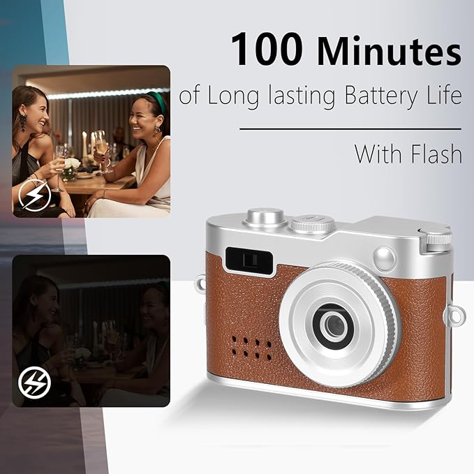 Mini Keychain Camera, FHD 1080p Mini Digital Camera with 32GB SD Card, Flash, 6 Creative Filters, 0.96" HD Display, 100 Mins Battery Life for Travel Recording Birthday Gifts (Vintage, Brown)