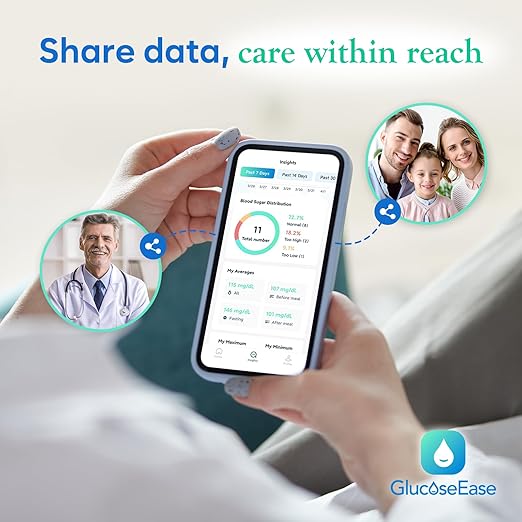 Easy@Home Wireless Glucose Monitor Kit - Blood Sugar Testing Kit with Free App GlucoseEase Includes 100 Glucometer Strips and 100 Blood Lancets, Large Display Diabetes Testing Kit
