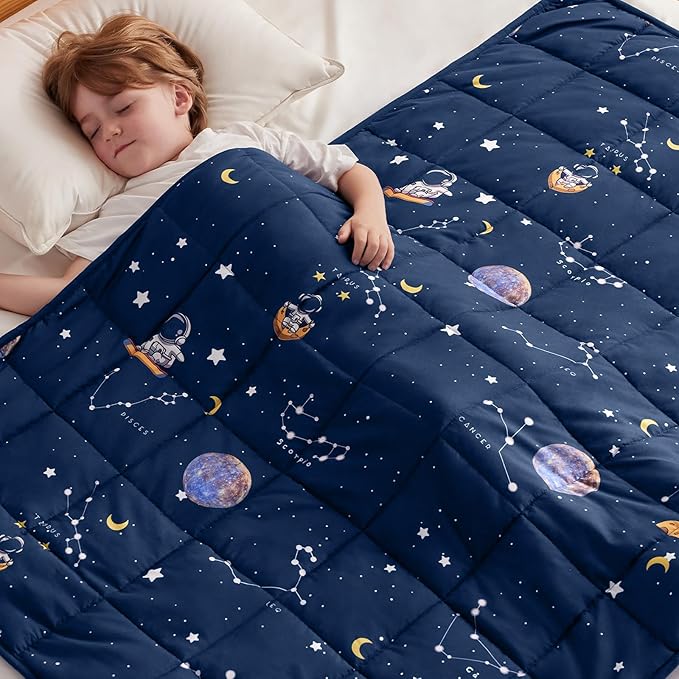 anfie Weighted Blanket Kids(40"x60" 7lbs) Weighted Blanket Cooling Blanket for Sleeping,Throw Size Breathable Blanket with Premium Glass Bead(Space Navy Blue)