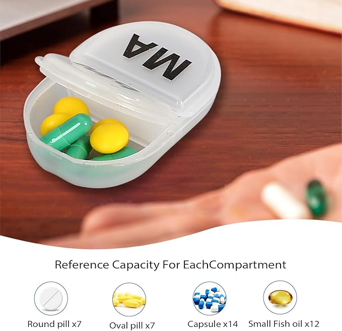 6PCS Pill Organizer AM PM 2 Compartment Daily Pill Box for Pocket or Purse Small Travel Pill Holder for Seniors, Vitamins & Supplements