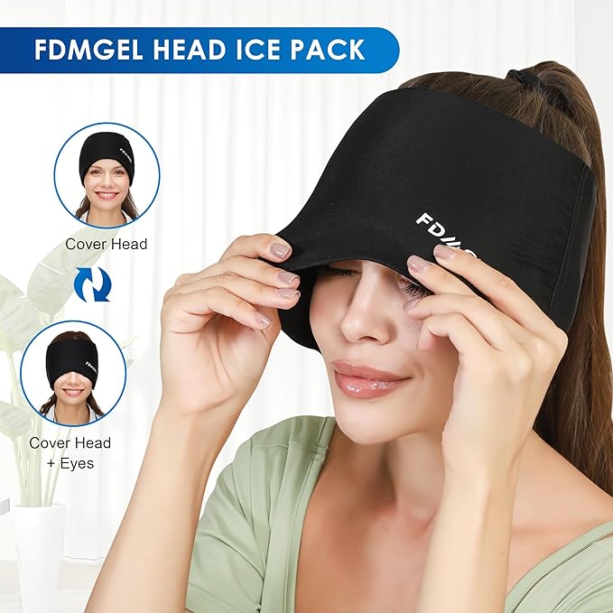 Ice Head Hat, Head Ice Pack Cap, Ice Head Wrap, Cold & Hot Daul Purpose, Comfortable &Strechable (Black)