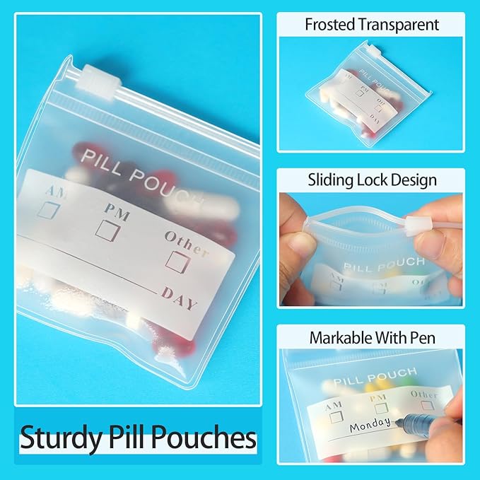 36 Packs Color Pill Pouch Bags 12mil 3 x 2.75 Inch bpa-Free, Frosted Clear EVA Materials, Heavy-Duty Thick Plastic Bags for Travel Medicine Organizer, Jewelry, Small Craft Pieces-Clear+Green