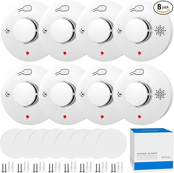 Smoke Detector, Fire Alarms for Home, AA Battery Powered Photoelectric Smoke Alarm with Test/Mute Button,8 PCS