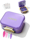 Small Pill Case Travel Pill Box with 7 Compartments for Purse - Compact Pill Organizer for Medicine Vitamin - Portable Container for Supplements & Fish Oil - Lavender