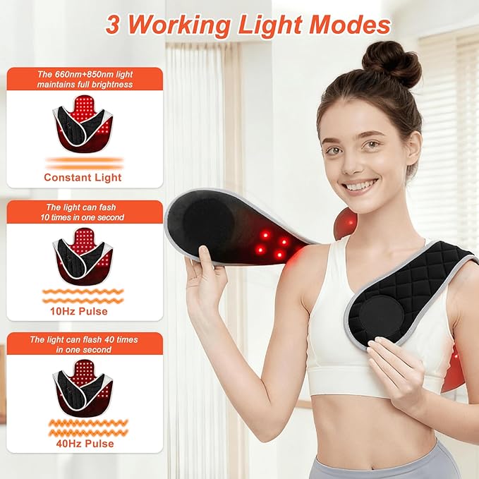Red Light Therapy for Neck and Shoulders 3-in-1 LED Bead 660nm&850nm Infrared Light Therapy Belt for Neck Waist Back with Timer Remote Control Wearable Suitable for Home and Office Use