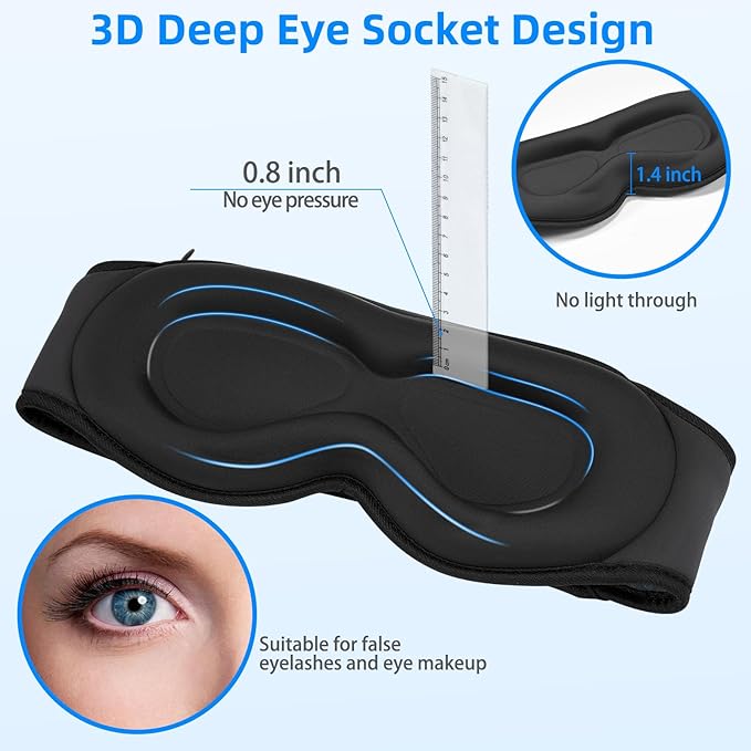 Sleeping Eye Mask with Bluetooth Headphones, 3D Sleep Eye Mask, Adjustable Sleep Mask for Men Women, Bluetooth Sleep Mask for Light Block Out