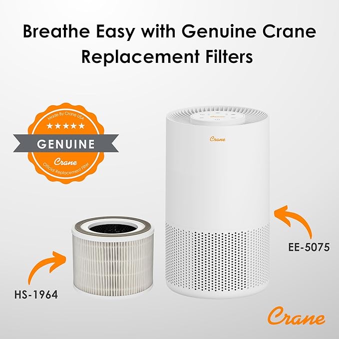 Crane True HEPA Air Purifiers for Home, Up To 250 Sq Ft, Air Purifiers For Bedroom, and Office, Removes Dust, Smoke, Pet Dander, and Allergens, Purifier HEPA with Sleep Timer, Child Lock, Aroma Tray